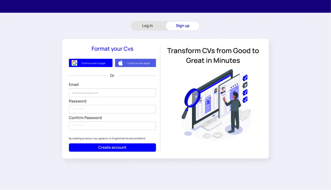 Sign up screen