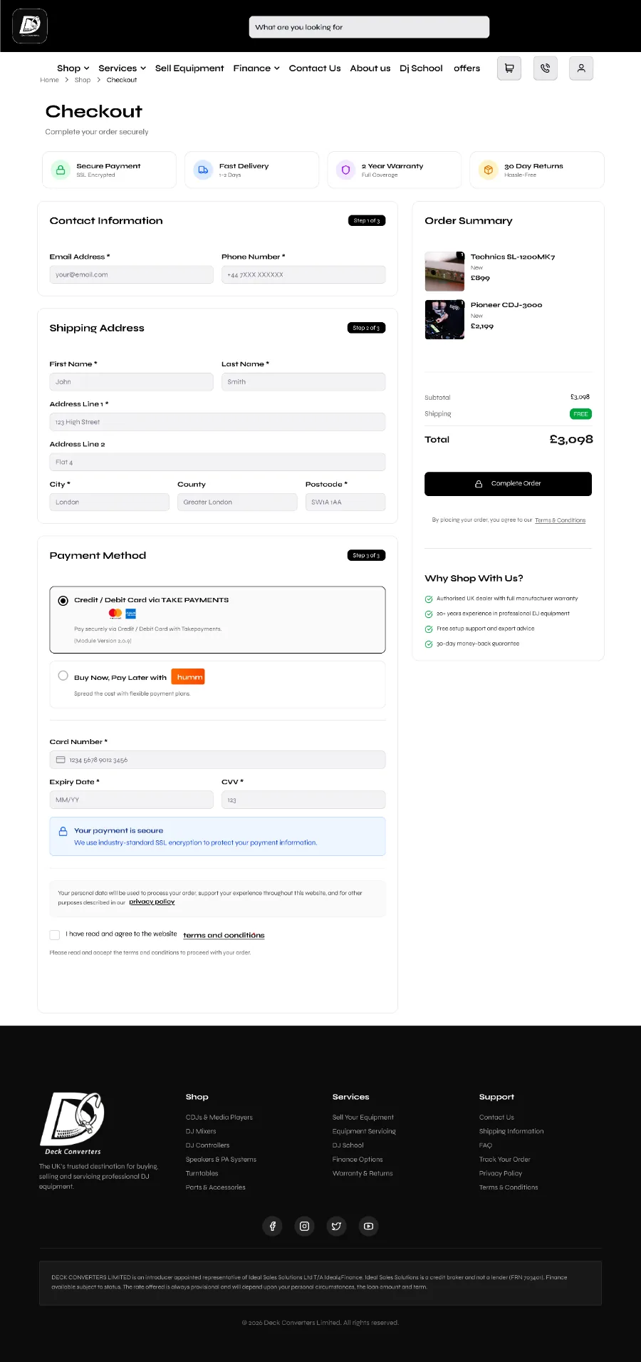 Checkout page