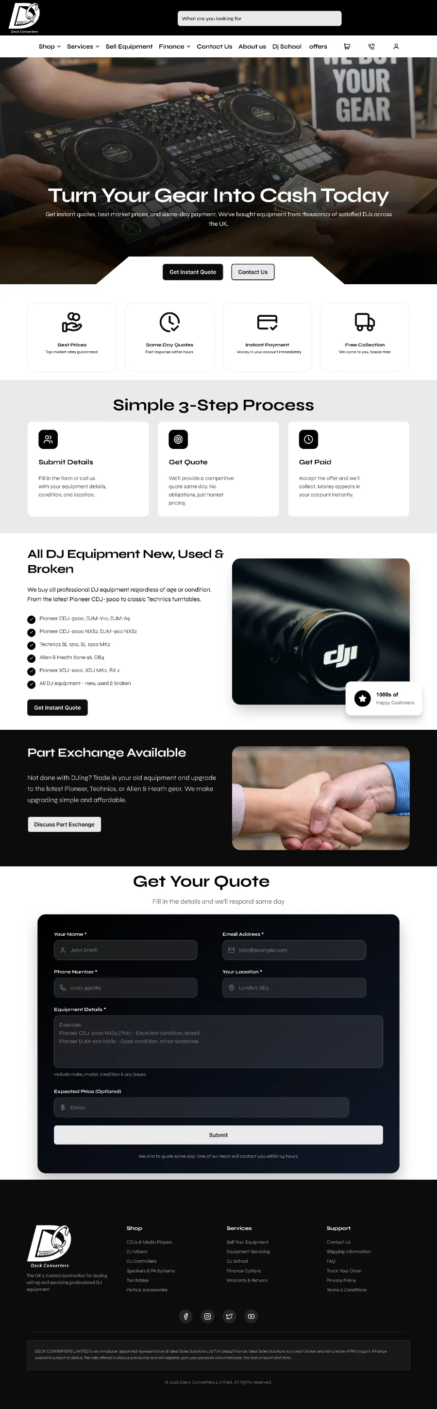 Sell equipment page