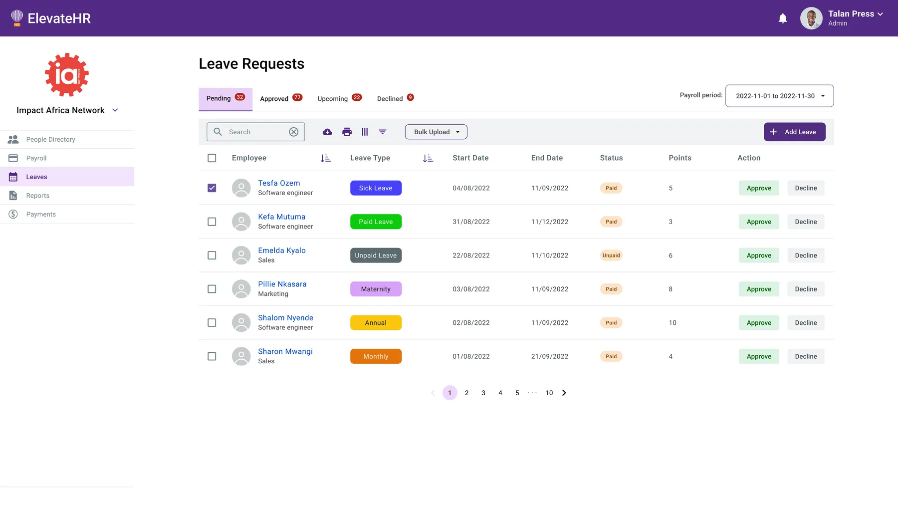 Pending leave requests
