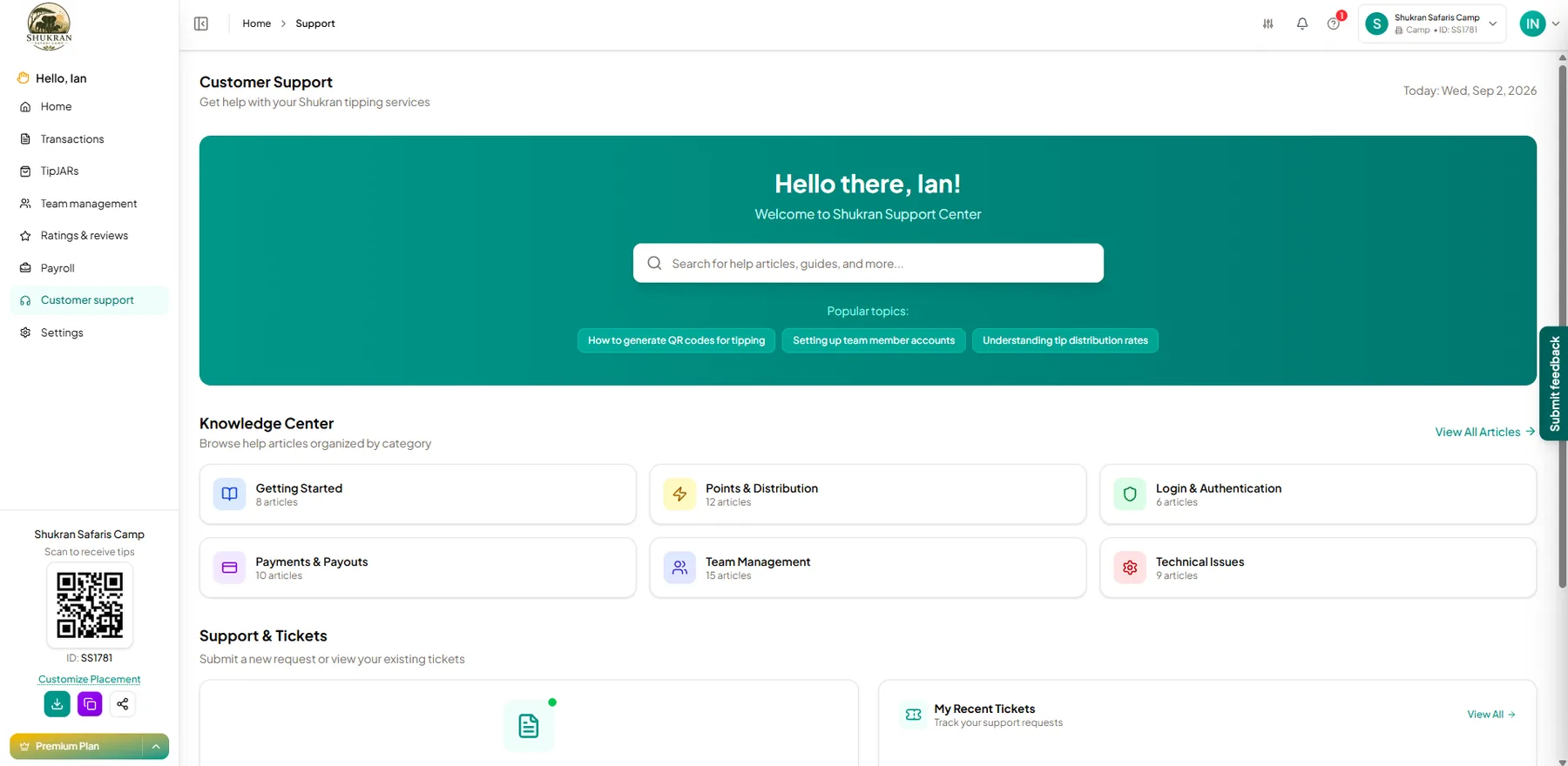 Customer support and knowledge center