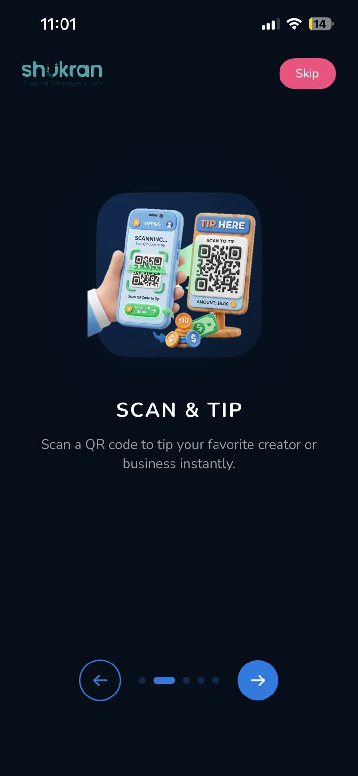 Onboarding, Scan and Tip