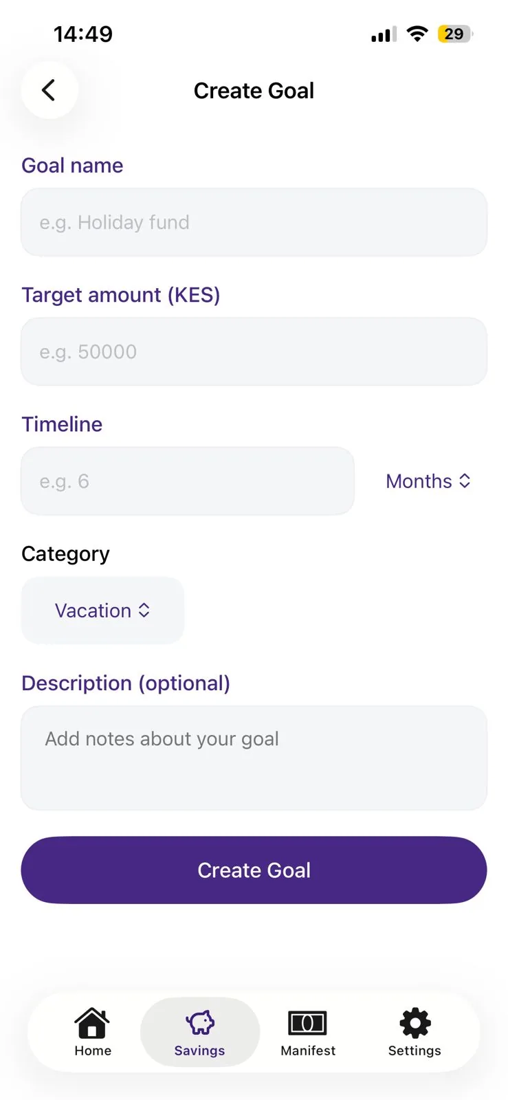 Create a savings goal