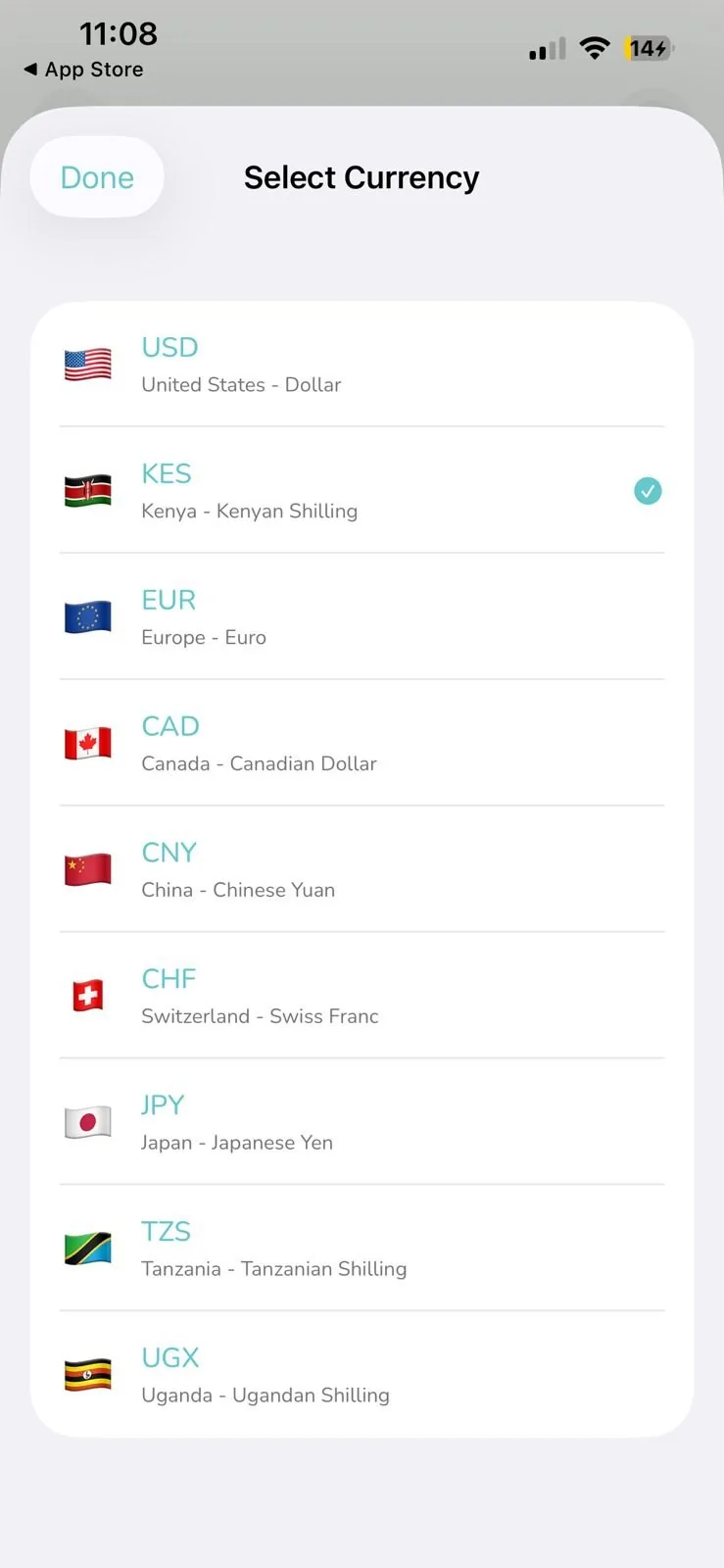 Currency selection