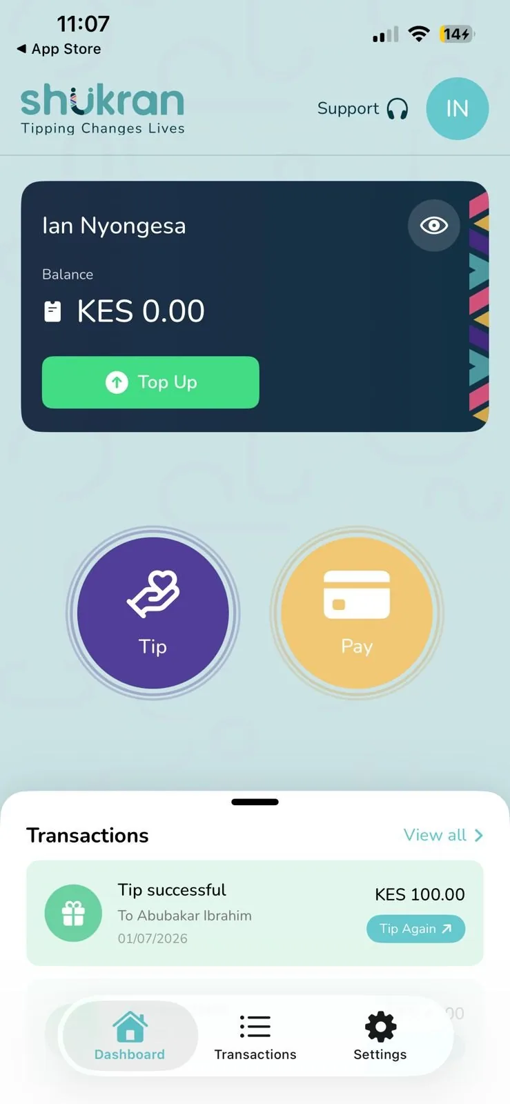 Main dashboard