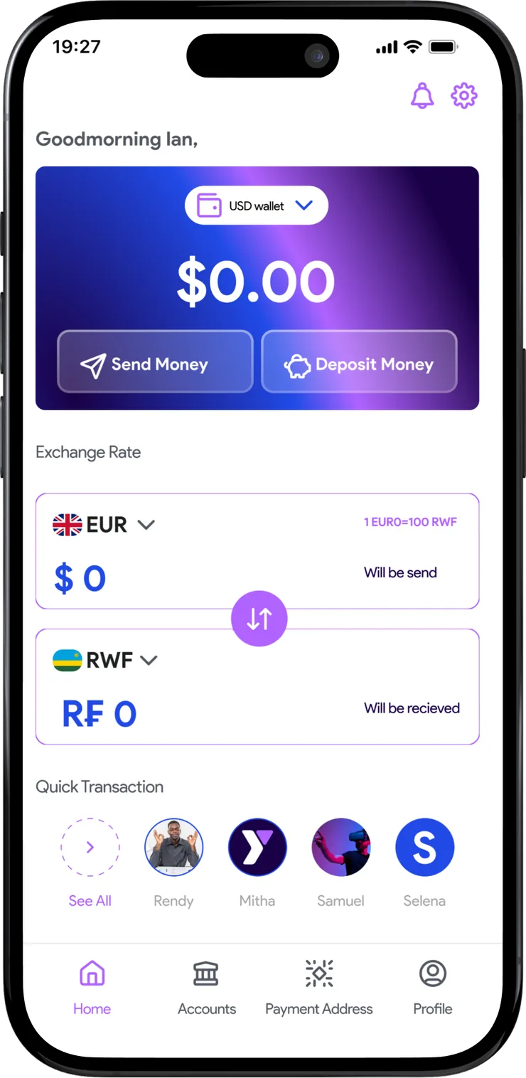 Wallet home with exchange rate