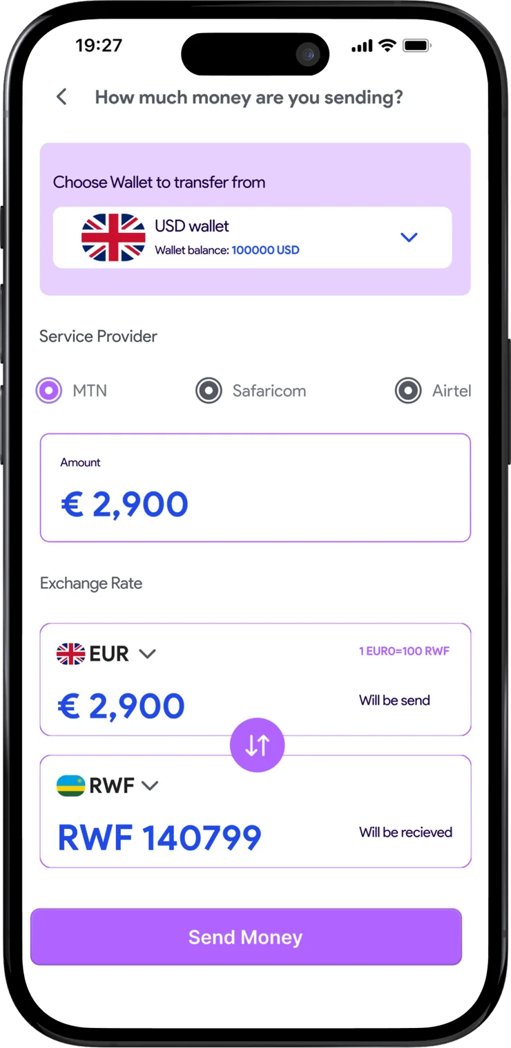 Send money with live conversion